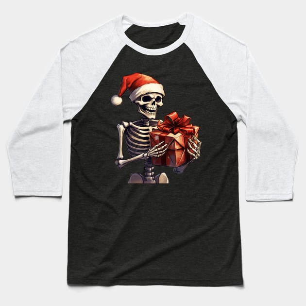 skeleton Santa Claus Baseball T-Shirt by MZeeDesigns